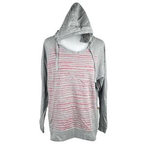 DKNY Striped Hooded Sweatshirt, Gray, Pink, Large